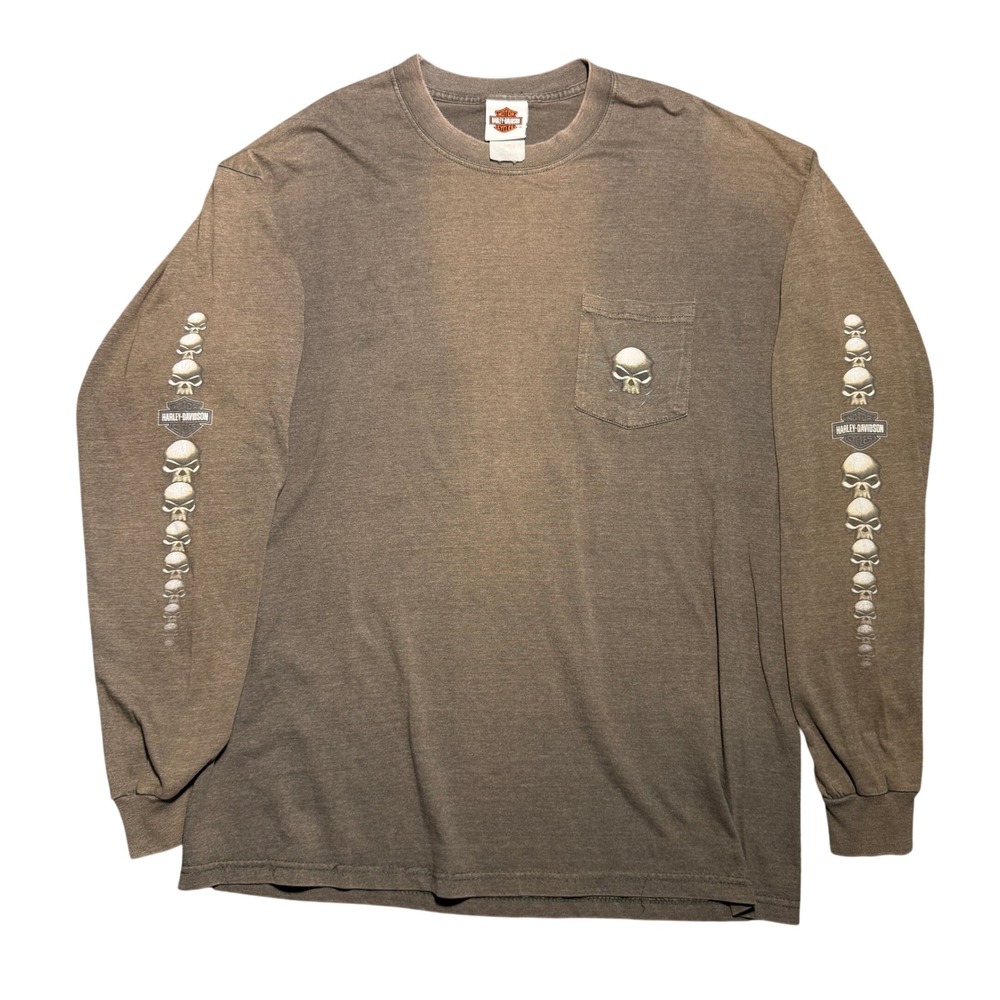 Vintage 2005 Harley-Davidson Skull AZ Skull‎ Long Sleeve Pocket Tee XL